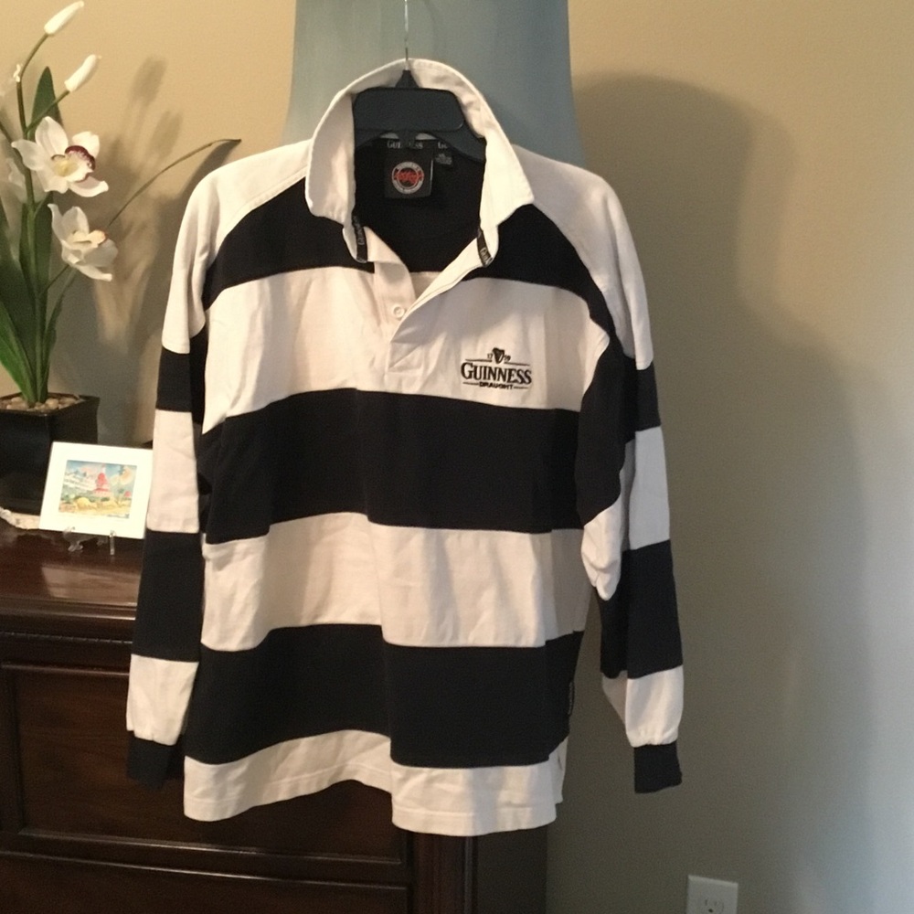Guinness-Official Logo-Black and White Striped Rugby Shirt